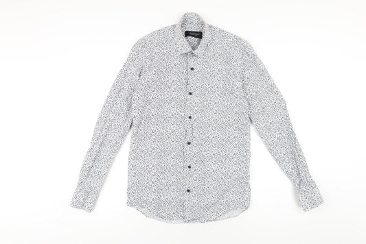 Quiz Mens White Geometric Cotton Button-Up Size S Collared Button