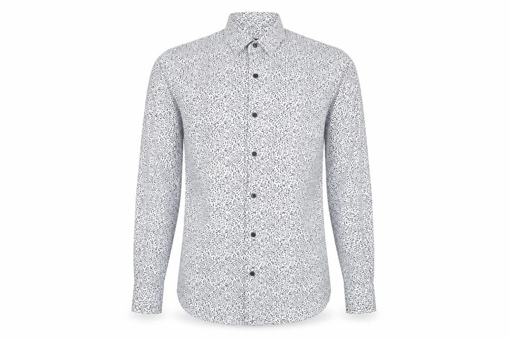 Quiz Mens White Geometric Cotton Button-Up Size S Collared Button