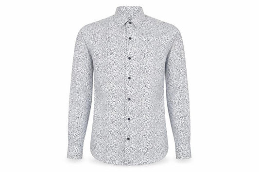 Quiz Mens White Geometric Cotton Button-Up Size S Collared Button
