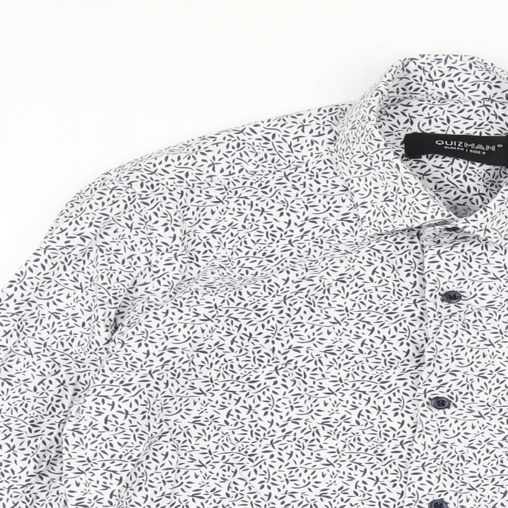 Quiz Mens White Geometric Cotton Button-Up Size S Collared Button