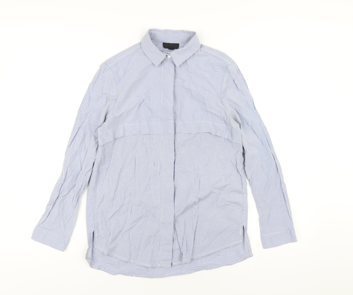 Topshop Womens Blue Striped Cotton Basic Button-Up Size 8 Collared