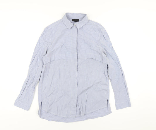 Topshop Womens Blue Striped Cotton Basic Button-Up Size 8 Collared