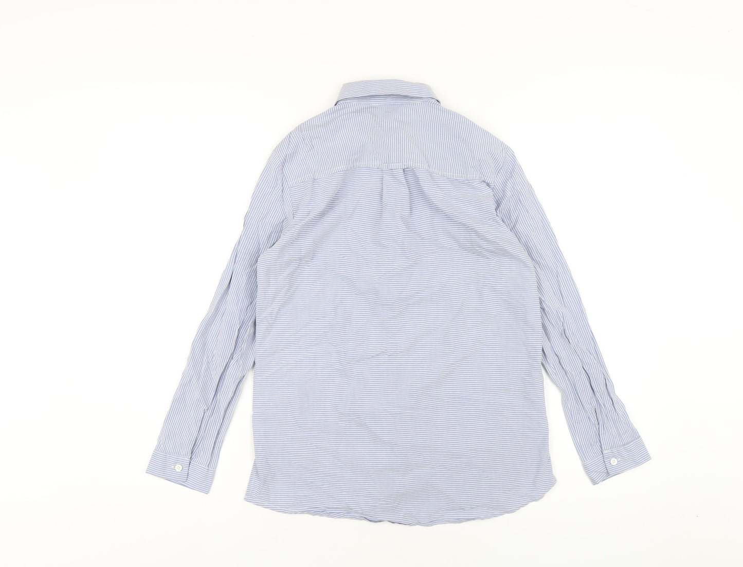 Topshop Womens Blue Striped Cotton Basic Button-Up Size 8 Collared