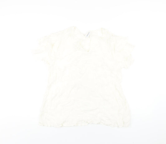Together Womens Ivory Viscose Basic T-Shirt Size 14 V-Neck