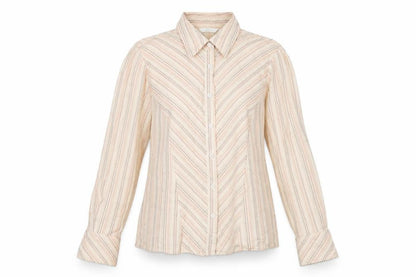 Marks & Spencer Womens Beige Striped Cotton Basic Button-Up Size 12 Collared