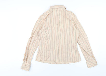 Marks & Spencer Womens Beige Striped Cotton Basic Button-Up Size 12 Collared