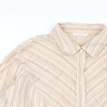 Marks & Spencer Womens Beige Striped Cotton Basic Button-Up Size 12 Collared