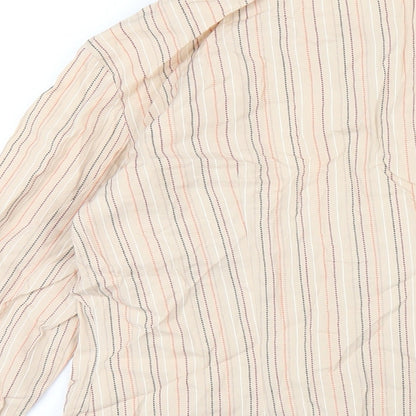 Marks & Spencer Womens Beige Striped Cotton Basic Button-Up Size 12 Collared