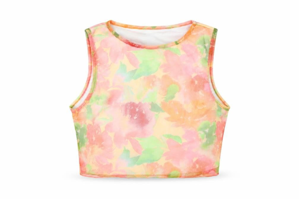 Boohoo Womens Multicoloured Geometric Polyester Cropped Tank Size 10 Round Neck