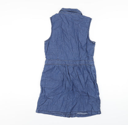 Back view of Kaleidoscope women’s blue cotton a-line, size UK 6, collared snap