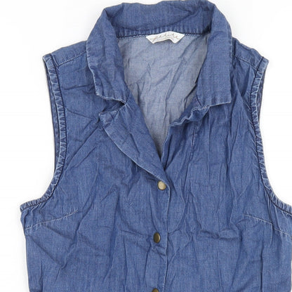 Close-up detail of Kaleidoscope women’s blue cotton a-line, size UK 6, collared snap