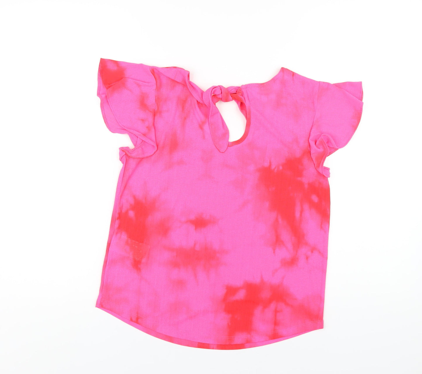 Body Flirt Womens Pink Geometric Polyester Basic T-Shirt Size 6 V-Neck - Tie Dye
