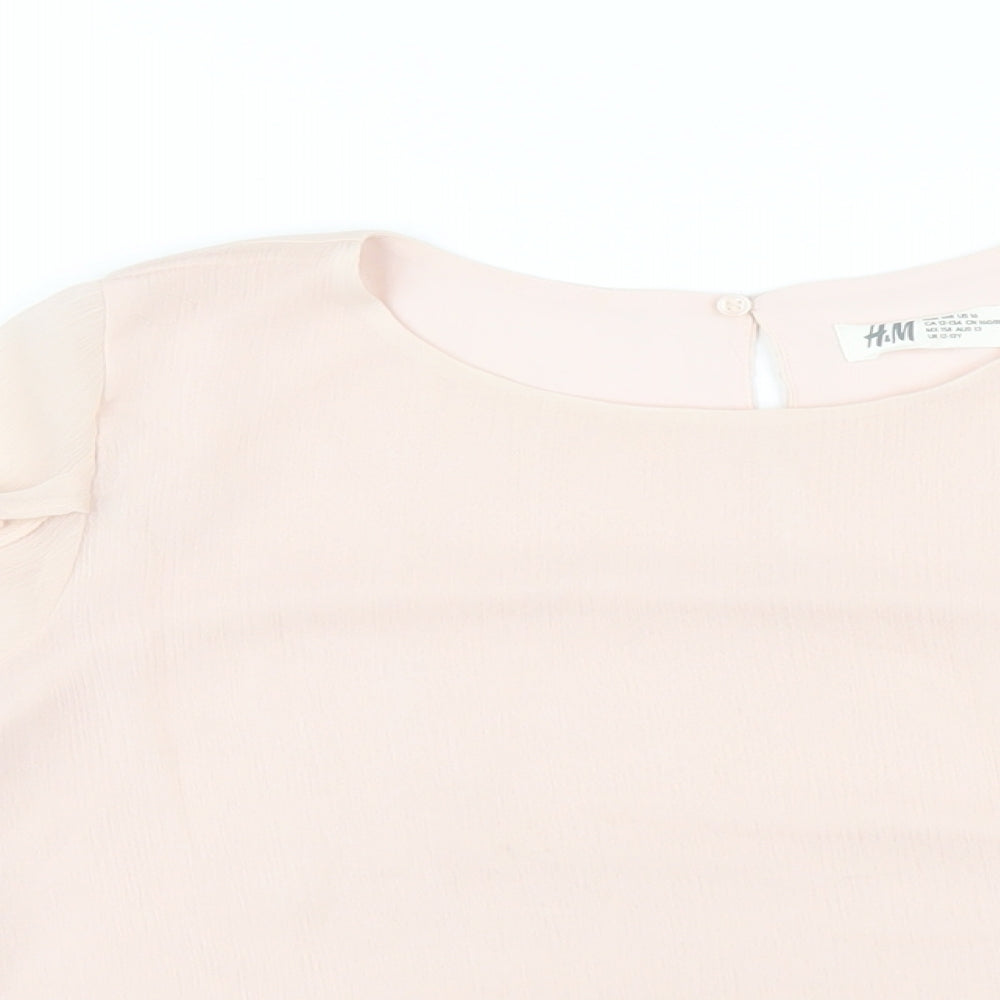 H&M Girls Pink Polyester Basic Blouse Size 12-13 Years Round Neck Button