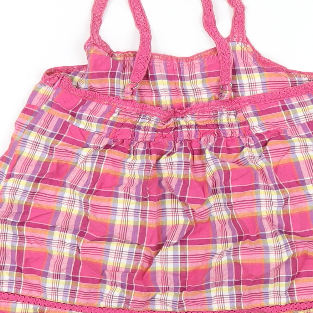 H&M Girls Pink Plaid Cotton Basic Tank Size 11 Years Square Neck Zip