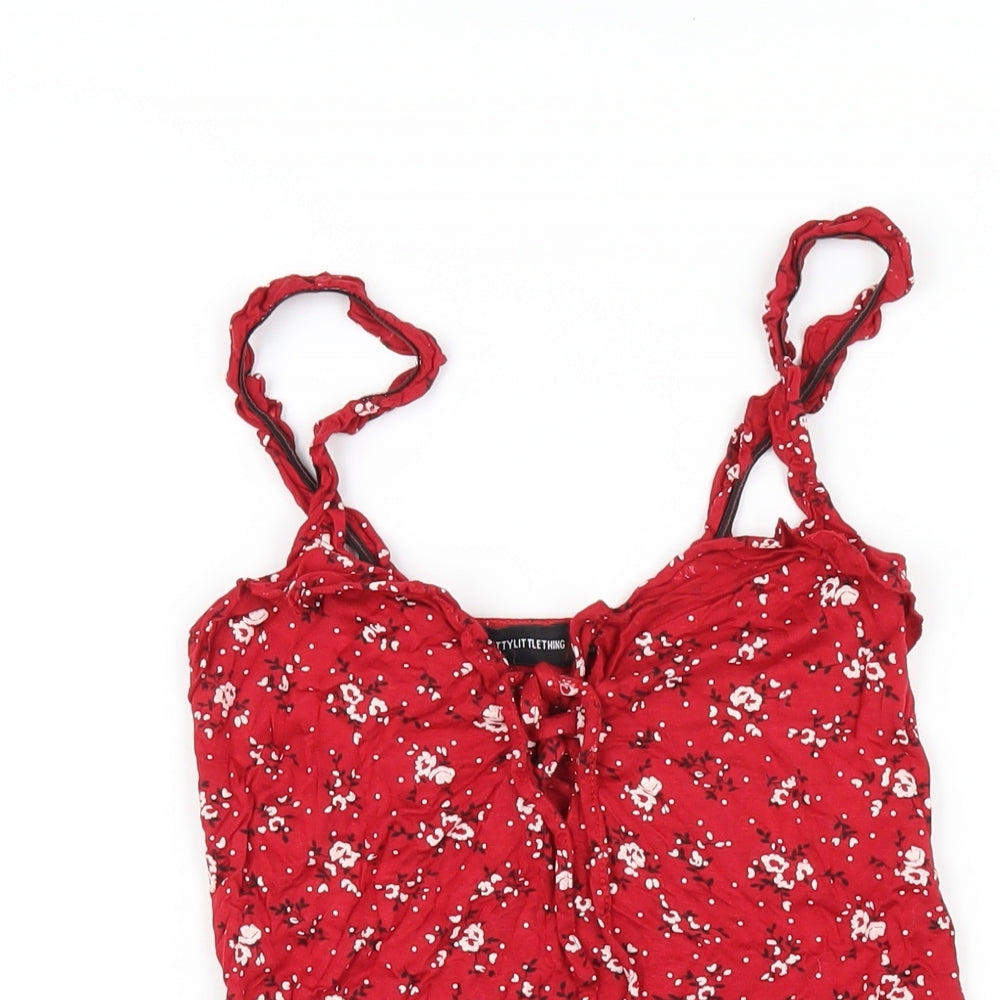 prettylitt Womens Red Floral Viscose Mini Size 8 Sweetheart Pullover
