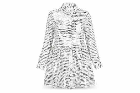 Chinti and Parker Womens White Geometric Cotton Shirt Dress Size S Collared Button