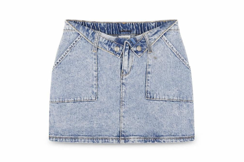 Social Tourist Womens Blue Cotton A-Line Skirt Size S Zip
