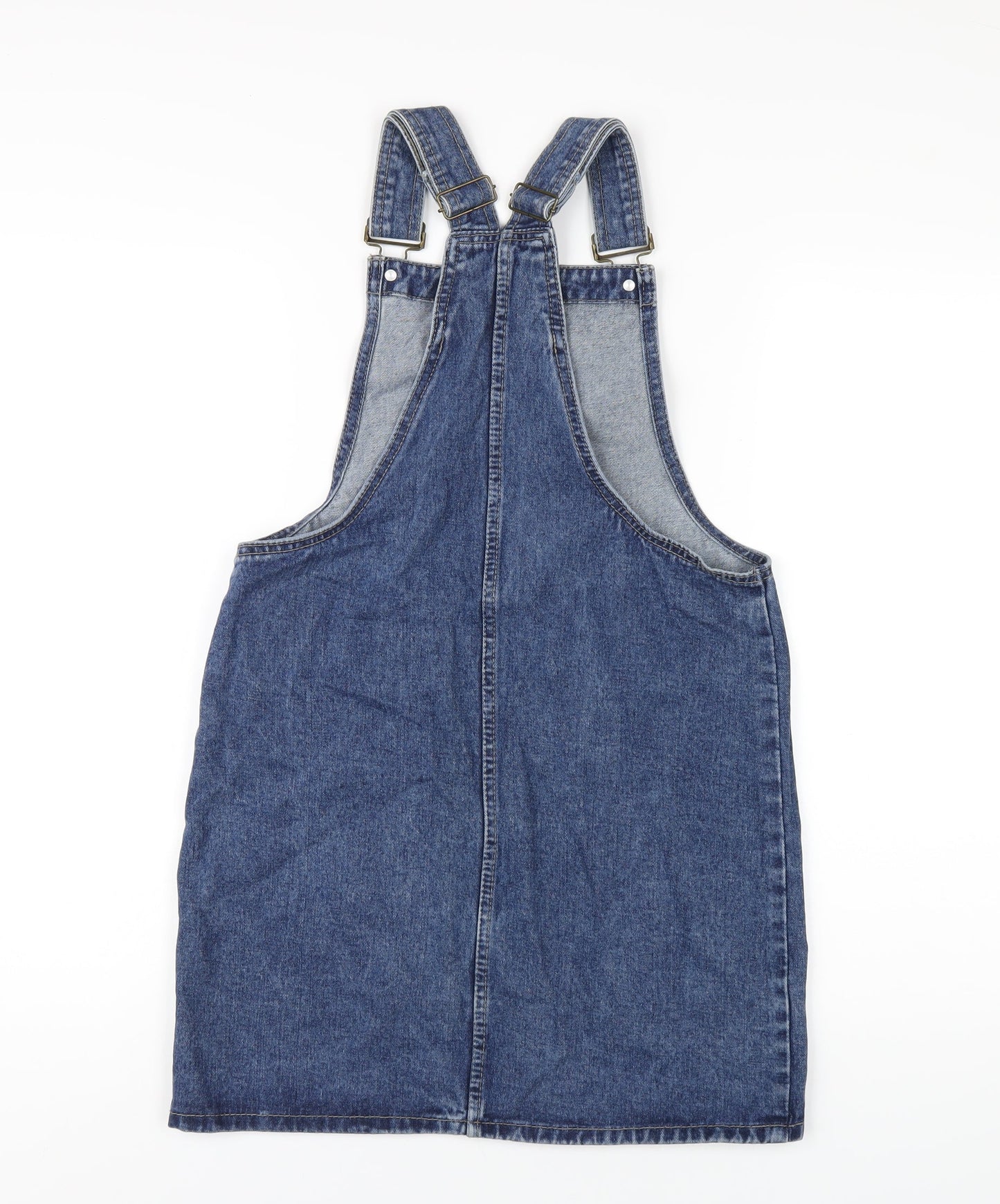 Denim & Co. Womens Blue Cotton Pinafore/Dungaree Dress Size 8 Square Neck Buckle