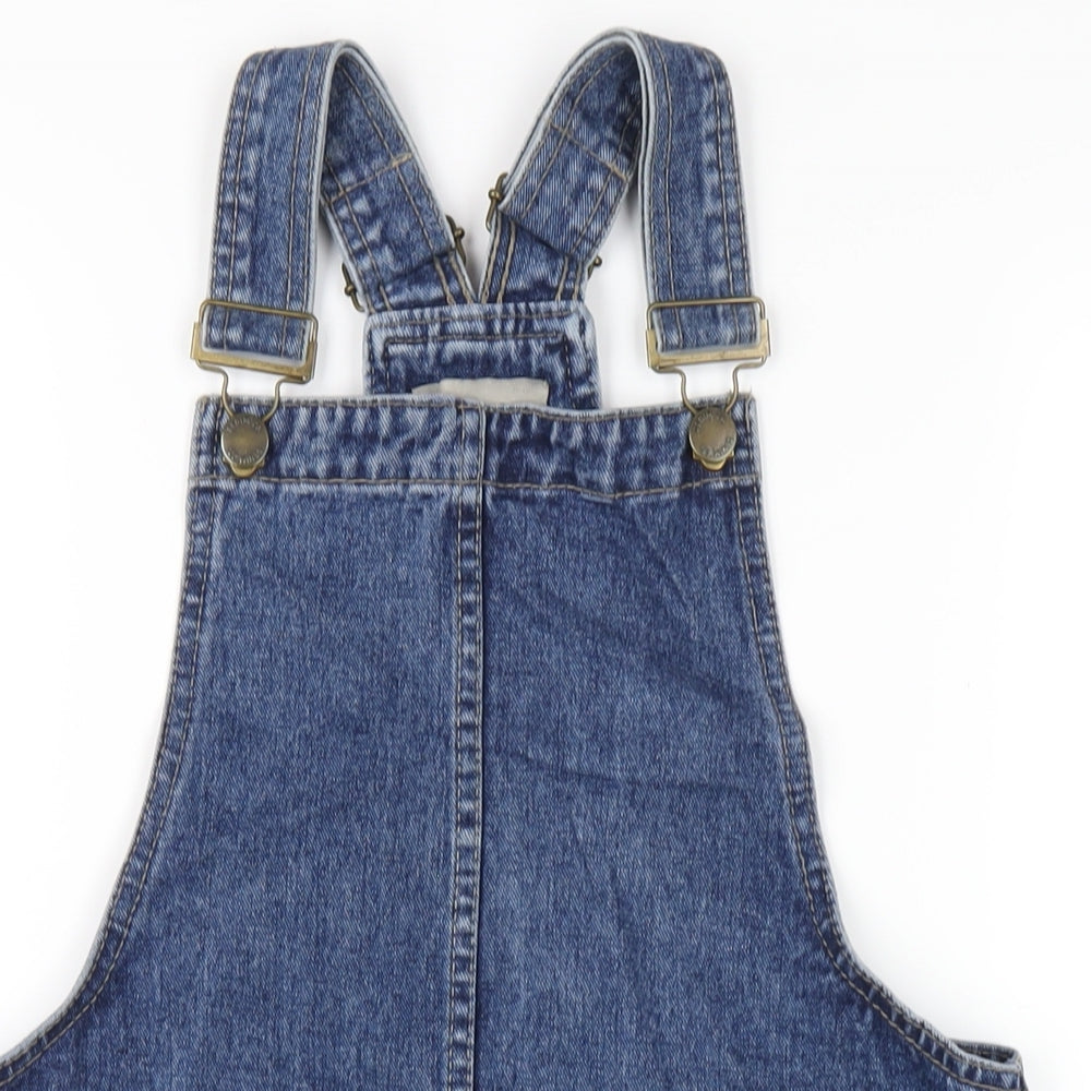 Denim & Co. Womens Blue Cotton Pinafore/Dungaree Dress Size 8 Square Neck Buckle