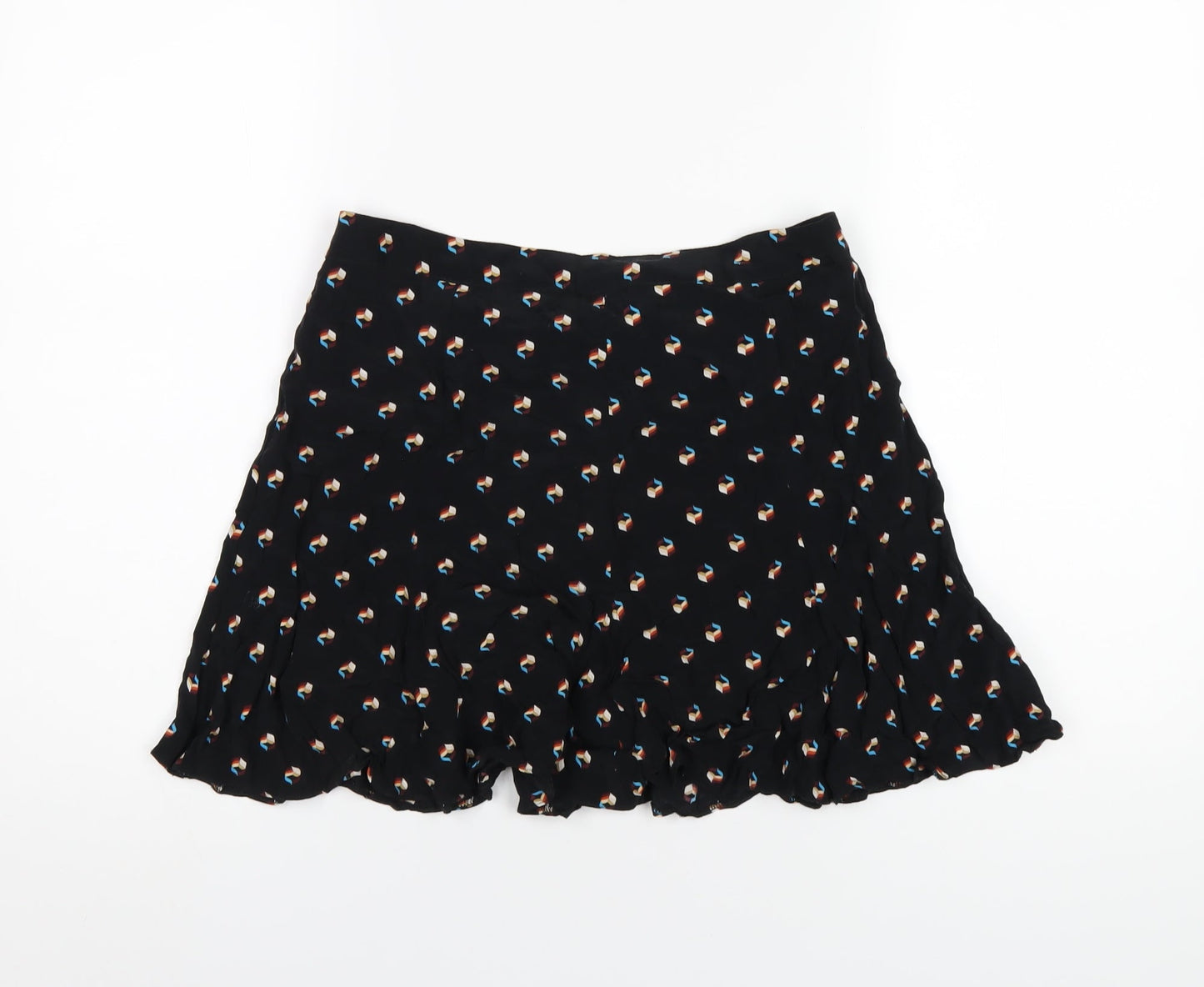 Cooperative Womens Black Geometric Viscose A-Line Skirt Size M Zip