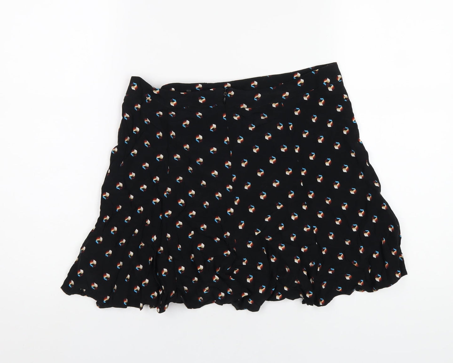 Cooperative Womens Black Geometric Viscose A-Line Skirt Size M Zip