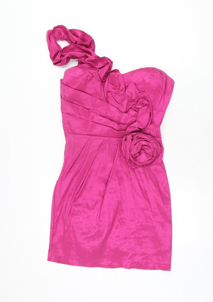 Madam Rage Womens Pink Polyester Bodycon Size 12 One Shoulder Zip