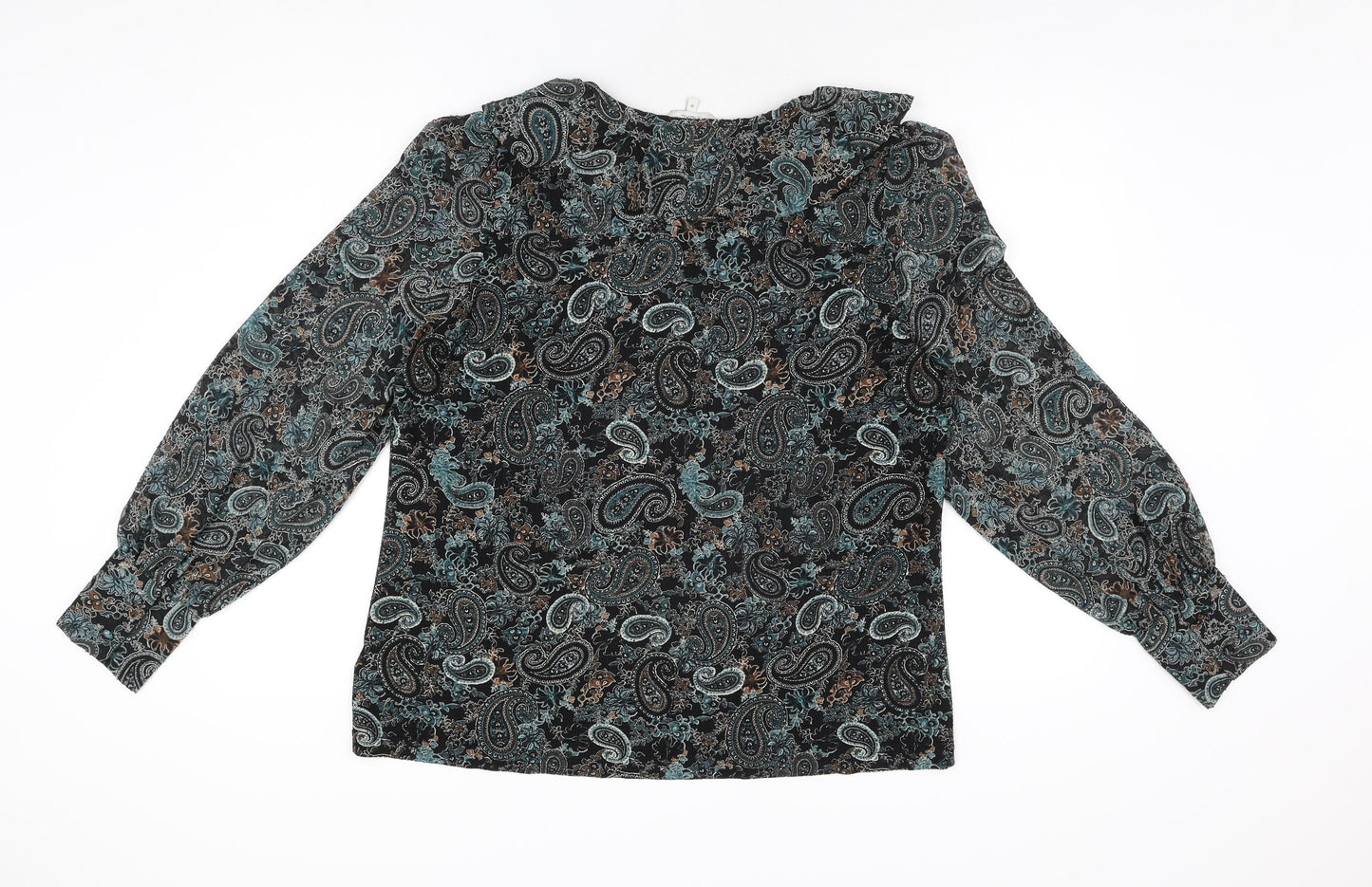 NEXT Womens Black Paisley Polyester Basic Button-Up Size 16 V-Neck