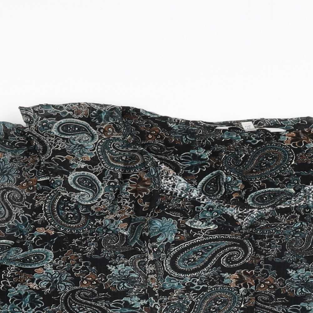 NEXT Womens Black Paisley Polyester Basic Button-Up Size 16 V-Neck