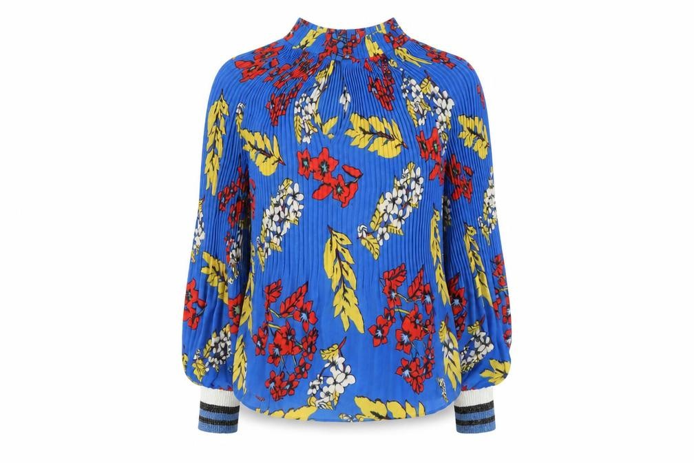 Jasmine & Juliana Womens Blue Floral Polyester Basic Blouse Size S Round Neck