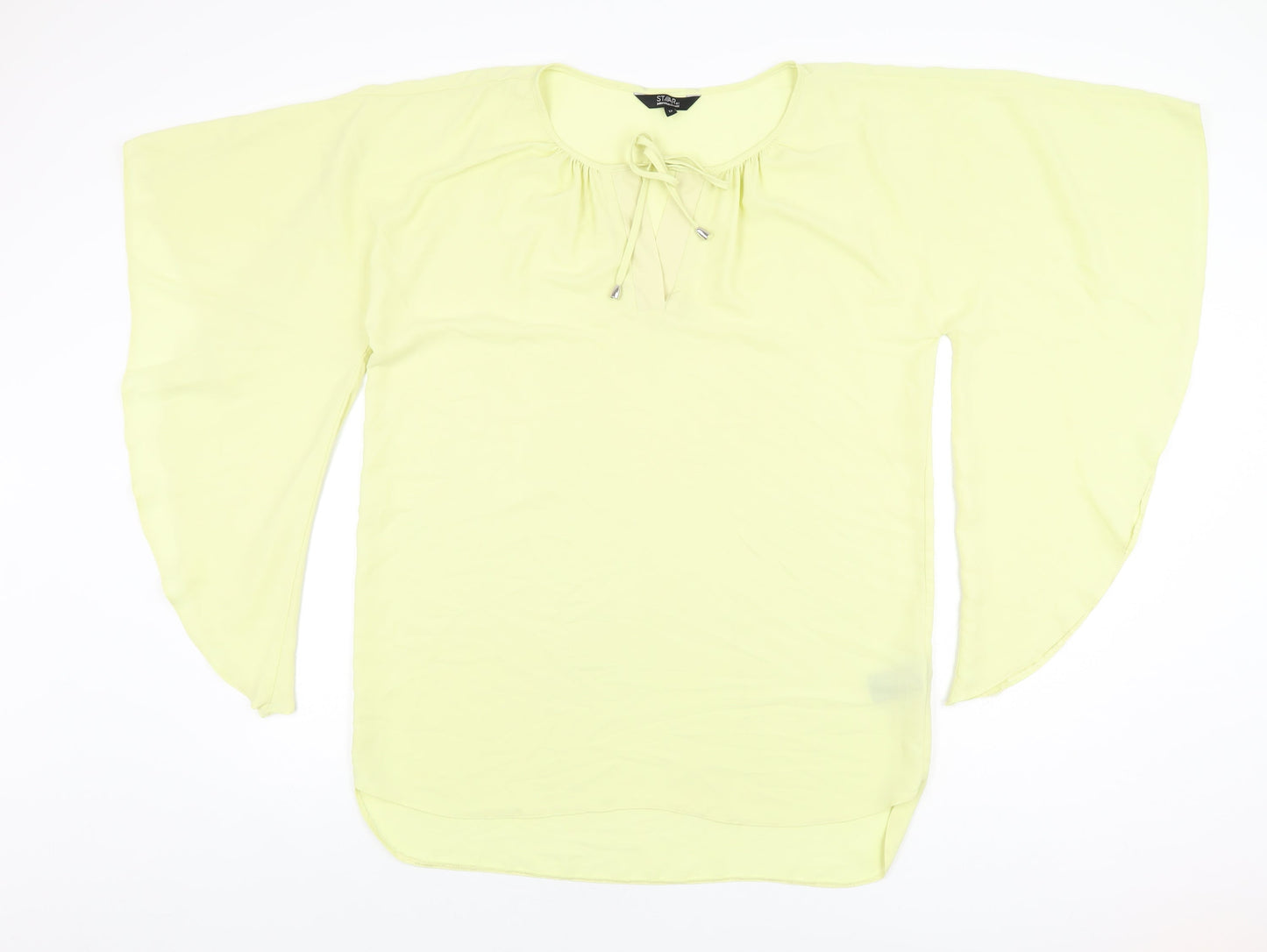 Julien Macdonald Womens Yellow Polyester Basic Blouse Size 12 Round Neck