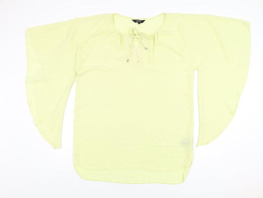 Julien Macdonald Womens Yellow Polyester Basic Blouse Size 12 Round Neck