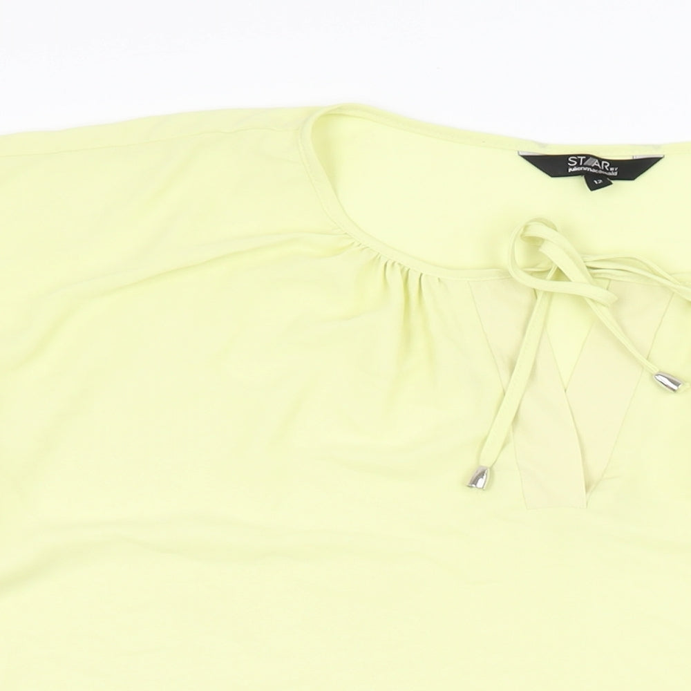 Julien Macdonald Womens Yellow Polyester Basic Blouse Size 12 Round Neck