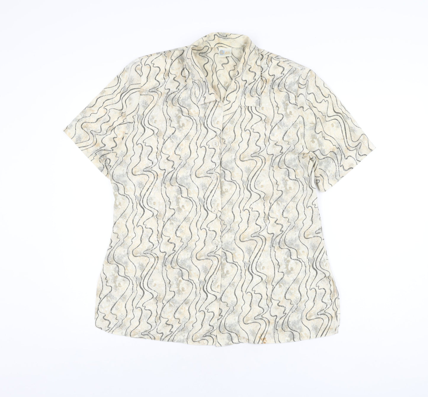 Your Sixth Sense Womens Beige Geometric Polyester Basic Button-Up Size 14 Collared