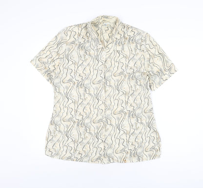 Additional front view of Your Sixth Sense women’s beige geometric polyester basic button-up, size UK 14, collared