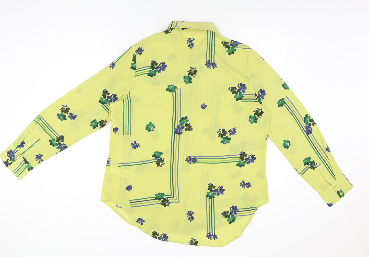 NEXT Womens Green Floral Polyester Basic Button-Up Size 16 Collared