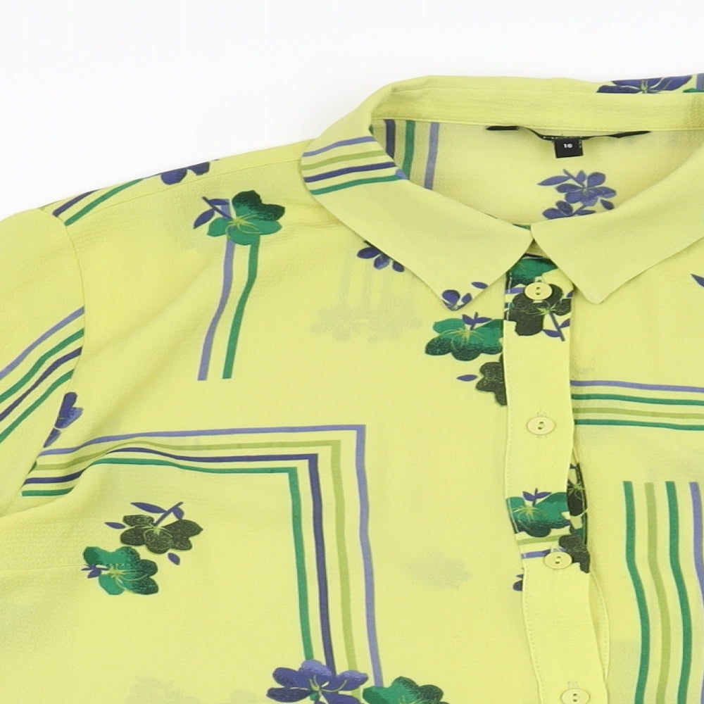 NEXT Womens Green Floral Polyester Basic Button-Up Size 16 Collared