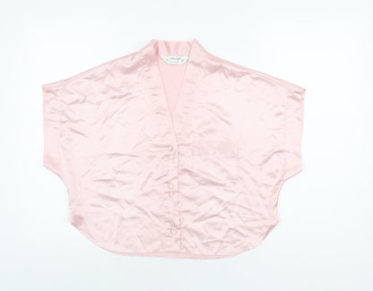 St Michael Womens Pink Polyester Basic Button-Up Size 10 V-Neck