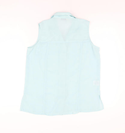 Isabelle Womens Blue Polyester Basic Button-Up Size 14 Collared