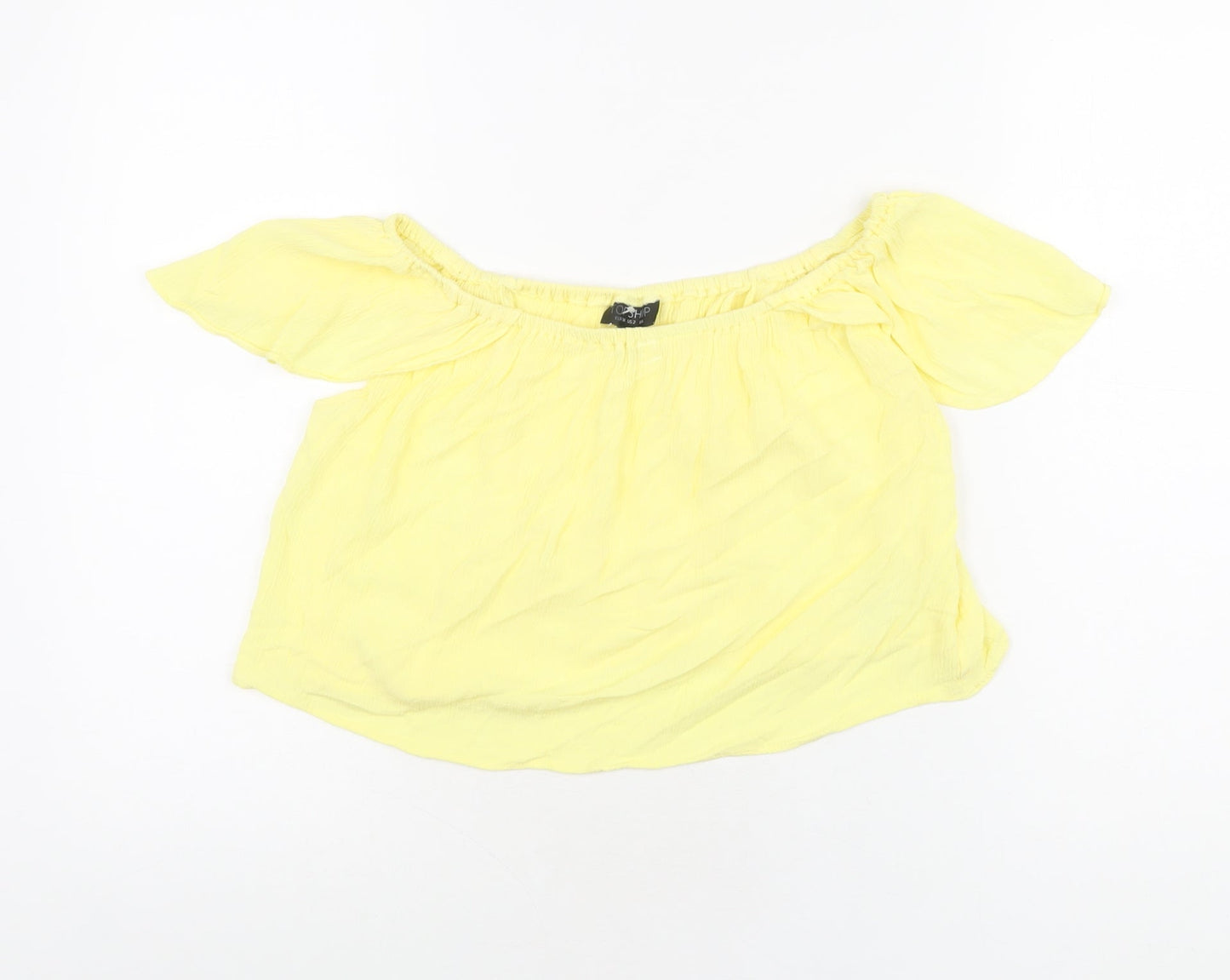 Topshop Womens Yellow Viscose Cropped T-Shirt Size 6 Off the Shoulder