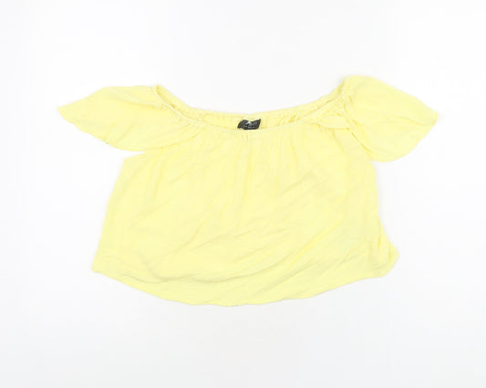 Topshop Womens Yellow Viscose Cropped T-Shirt Size 6 Off the Shoulder