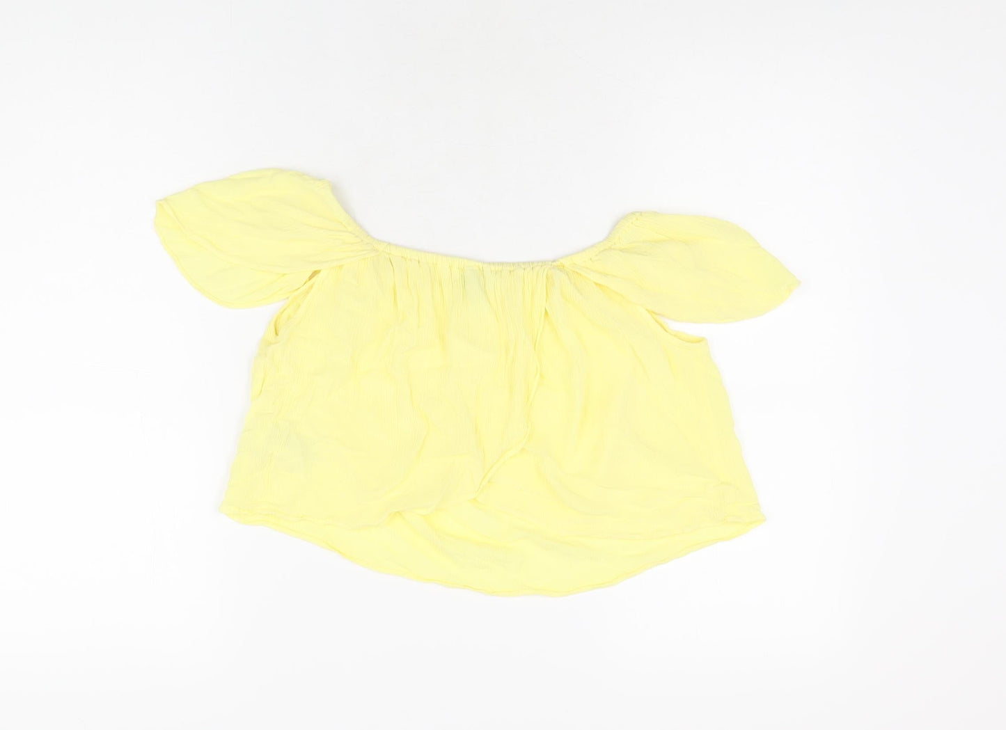 Topshop Womens Yellow Viscose Cropped T-Shirt Size 6 Off the Shoulder