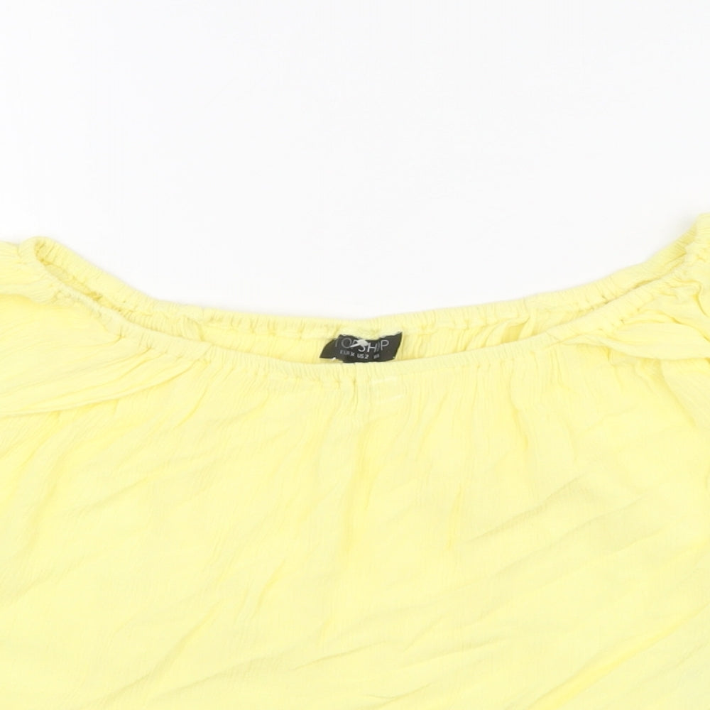Topshop Womens Yellow Viscose Cropped T-Shirt Size 6 Off the Shoulder
