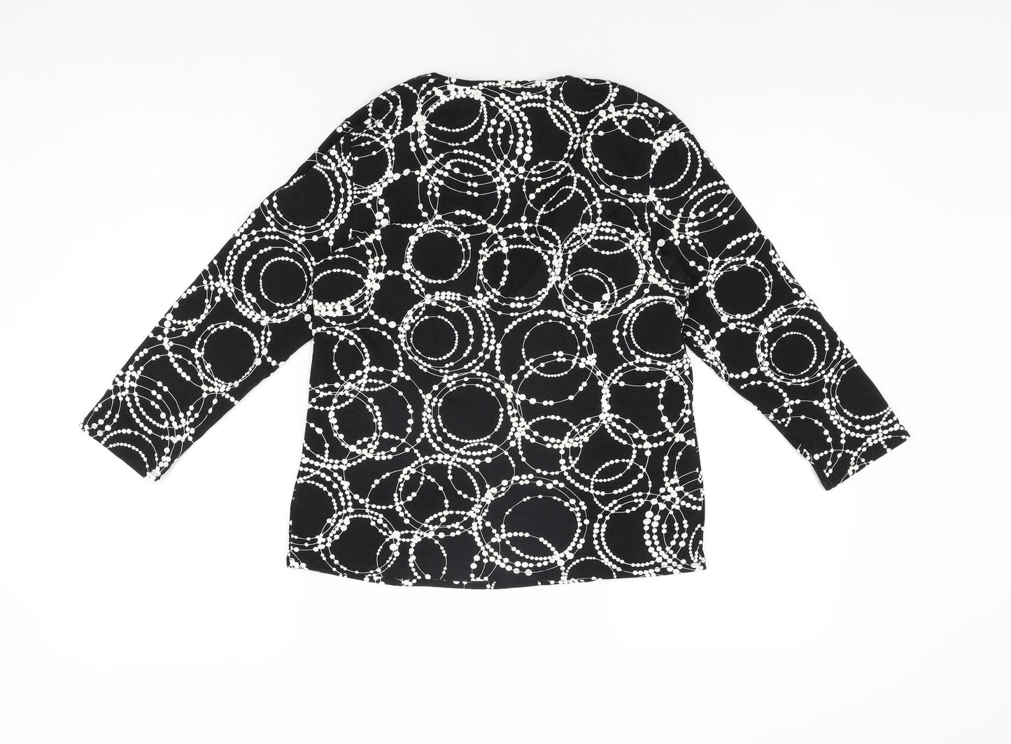CC Womens Black Geometric Viscose Basic T-Shirt Size M V-Neck