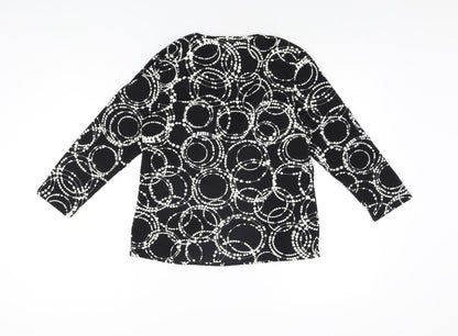 Country Casuals Womens Black Geometric Viscose Basic T-Shirt Size M V-Neck
