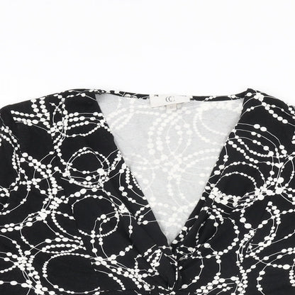 Country Casuals Womens Black Geometric Viscose Basic T-Shirt Size M V-Neck