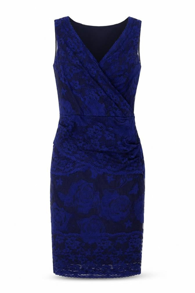 Phase Eight Womens Blue Floral Polyester Bodycon Size 8 V-Neck Zip