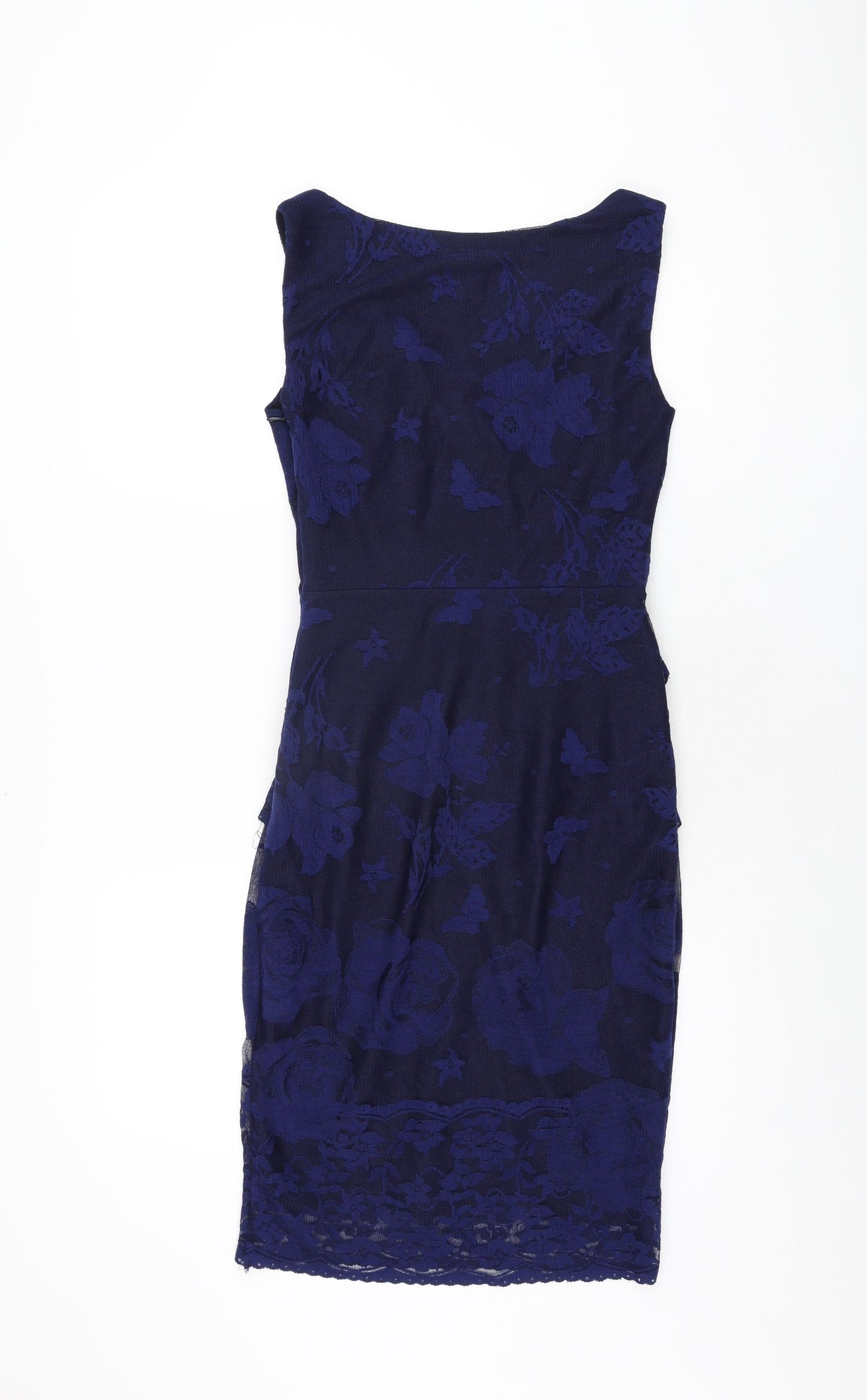 Phase Eight Womens Blue Floral Polyester Bodycon Size 8 V-Neck Zip