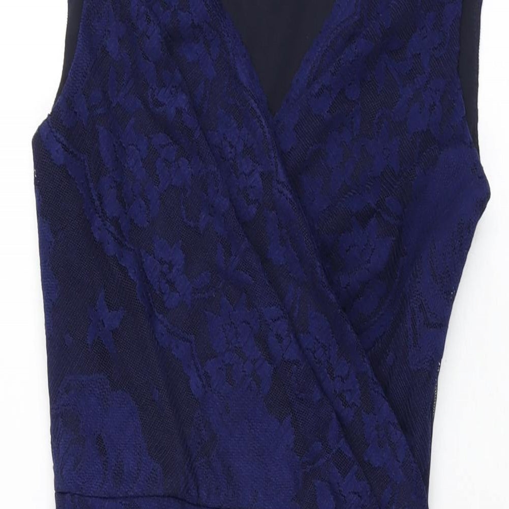 Phase Eight Womens Blue Floral Polyester Bodycon Size 8 V-Neck Zip