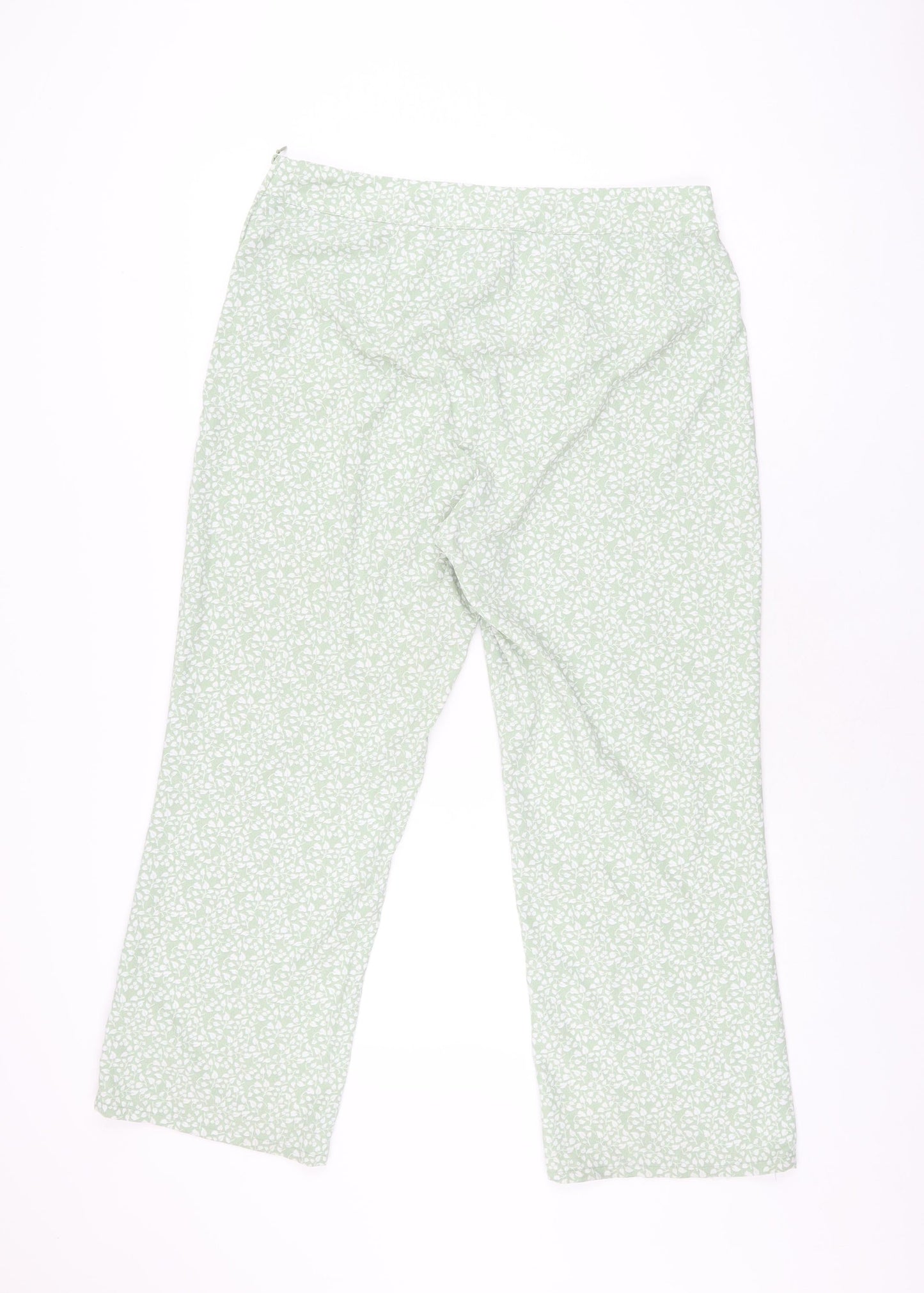 H&M Womens Green Floral Polyester Trousers Size 16 L26 in Regular Zip