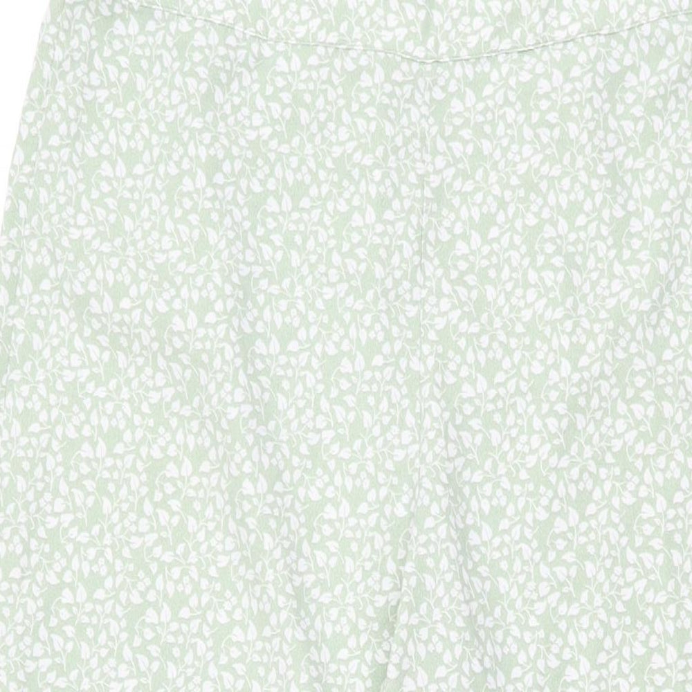 H&M Womens Green Floral Polyester Trousers Size 16 L26 in Regular Zip